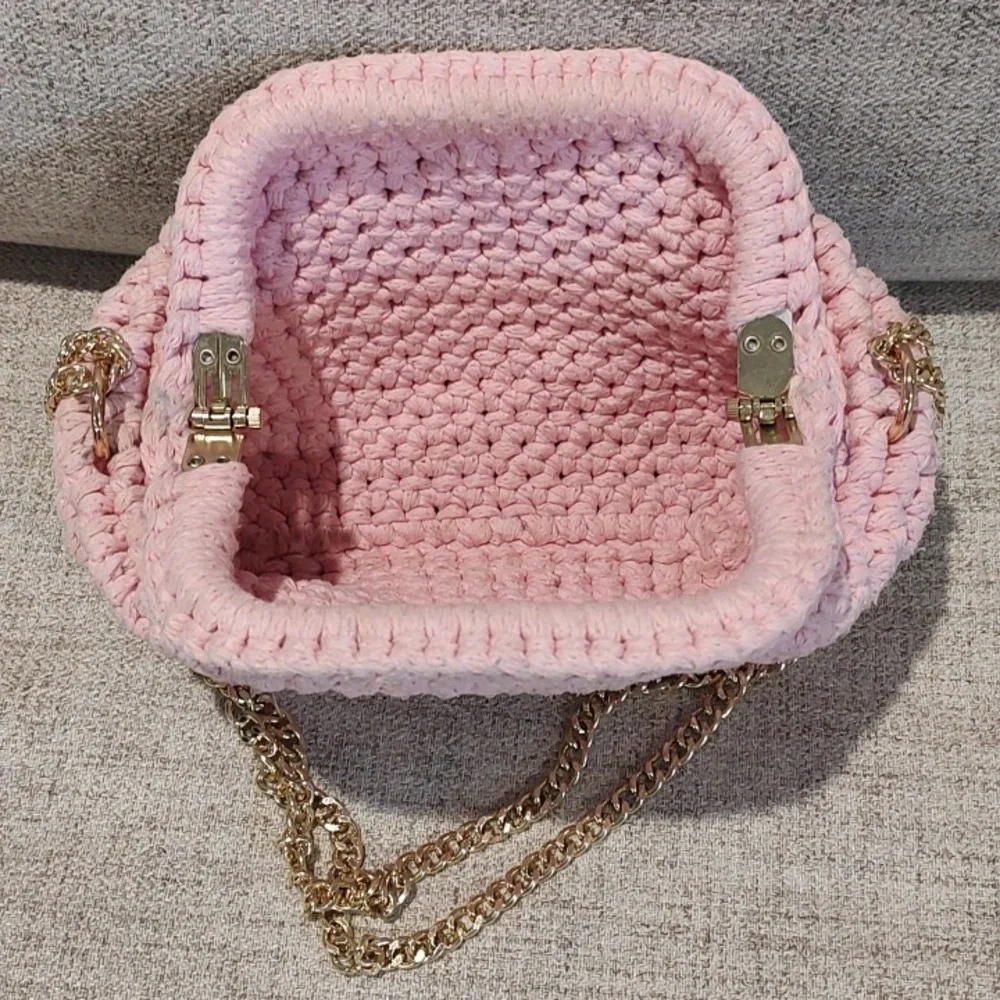 Martin Levin Handmade Crochet Woven Pink Bag w/Gold Hardware